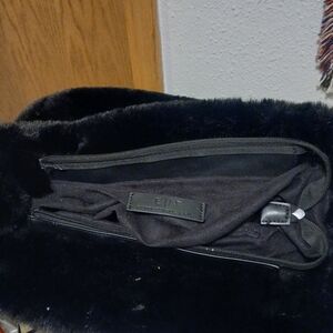 Expressions NYC Black Faux Fur Tote Bag | Chain Link & Leather Straps